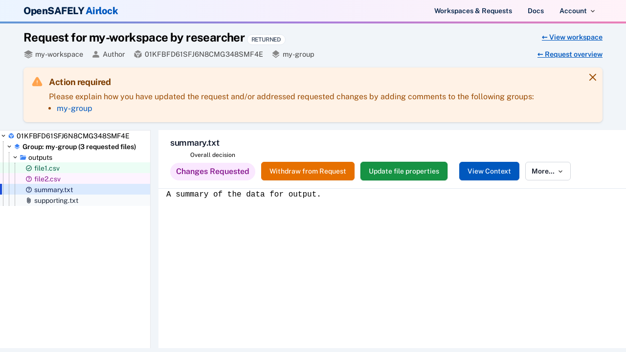 Comments required before resubmitting a request